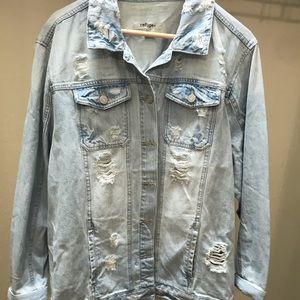 Plus Size Distressed Jean Jacket
